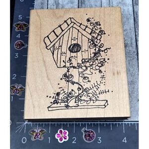 Imaginations Birdhouse Ivy Leaf Sketch Rubber Stamp Wood #C28